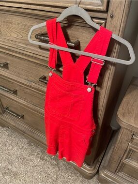 Red Women’s Overall One-Piece Romper - Classic Suspender Style